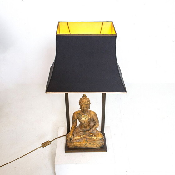 Image 1 of Vintage Boeddha lamp in messing en verguld gips van Deknud, België 1970