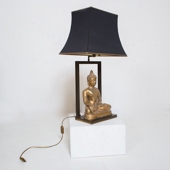 Image 1 of Vintage Boeddha lamp in messing en verguld gips van Deknud, België 1970