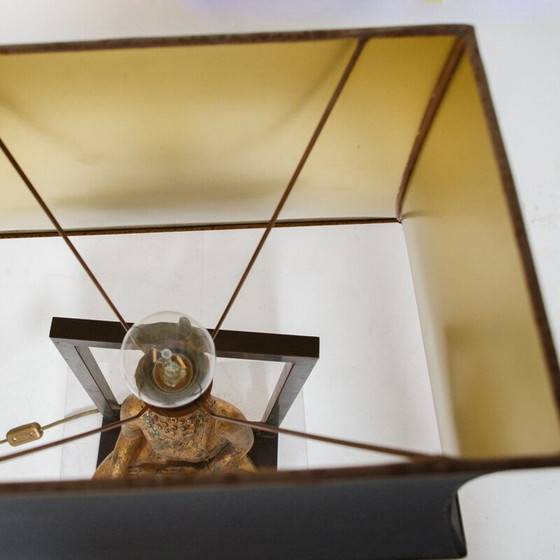Image 1 of Vintage Boeddha lamp in messing en verguld gips van Deknud, België 1970