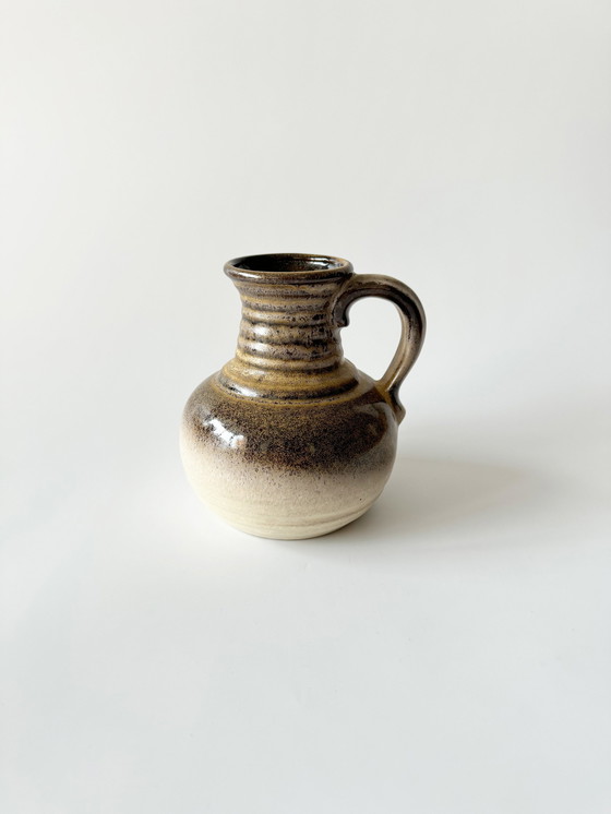 Image 1 of Bay Keramik 631/14, keramische vaas met handvat, geglazuurd in bruin, beige, West-Duitsland, Wgp, Mid Century Modern, jaren 1970