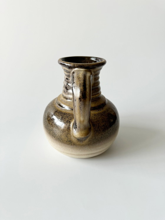Image 1 of Bay Keramik 631/14, keramische vaas met handvat, geglazuurd in bruin, beige, West-Duitsland, Wgp, Mid Century Modern, jaren 1970