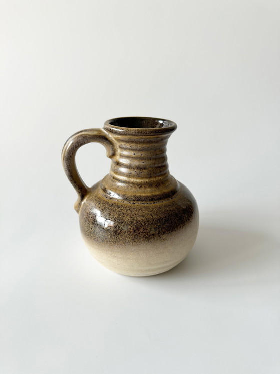 Image 1 of Bay Keramik 631/14, keramische vaas met handvat, geglazuurd in bruin, beige, West-Duitsland, Wgp, Mid Century Modern, jaren 1970