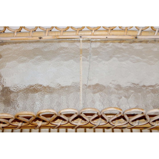 Image 1 of Vintage rotan en glazen plantenbak, Zweden 1960