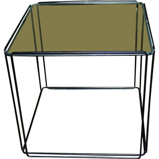 Vintage vliegende salontafel in gelakt metaal en glas van Max Sauze, 1960