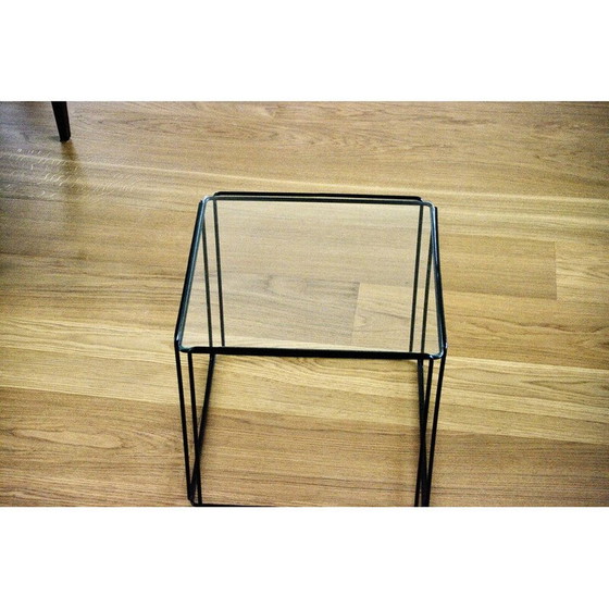 Image 1 of Vintage vliegende salontafel in gelakt metaal en glas van Max Sauze, 1960