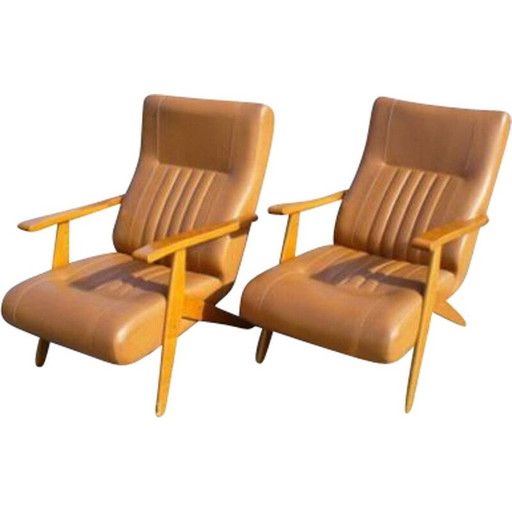 Paar vintage beukenhouten fauteuils, Italië 1960