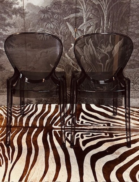 Image 1 of Set Van 2 Pedrali Stoelen Model Queen Voorzien Van Origineel Zwart Velvet Zitkussen