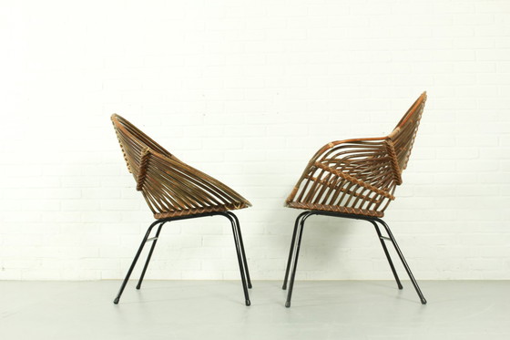 Image 1 of Set van 2 vintage rotan loungestoelen H. Broekhuizen voor Rohé Noordwolde, Nederland 1960