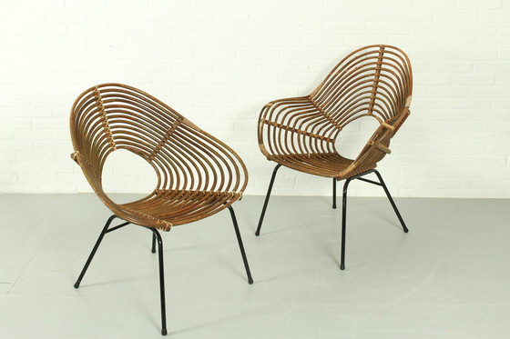 Image 1 of Set van 2 vintage rotan loungestoelen H. Broekhuizen voor Rohé Noordwolde, Nederland 1960