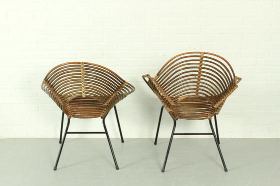 Image 1 of Set van 2 vintage rotan loungestoelen H. Broekhuizen voor Rohé Noordwolde, Nederland 1960