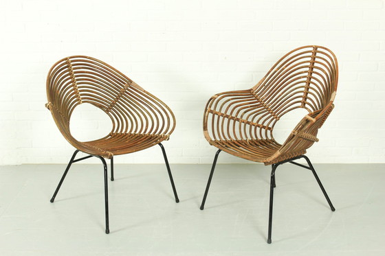 Image 1 of Set van 2 vintage rotan loungestoelen H. Broekhuizen voor Rohé Noordwolde, Nederland 1960