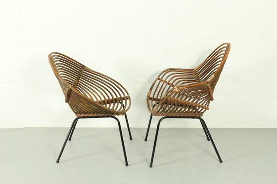 Image 1 of Set van 2 vintage rotan loungestoelen H. Broekhuizen voor Rohé Noordwolde, Nederland 1960