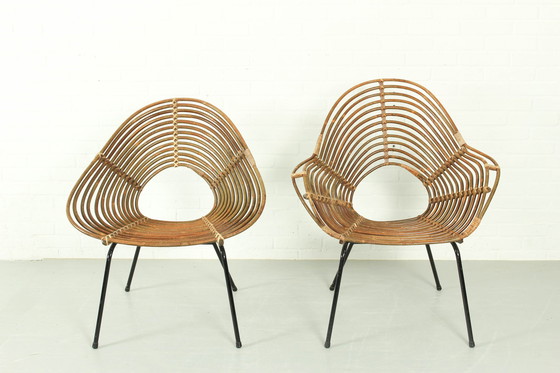 Image 1 of Set van 2 vintage rotan loungestoelen H. Broekhuizen voor Rohé Noordwolde, Nederland 1960