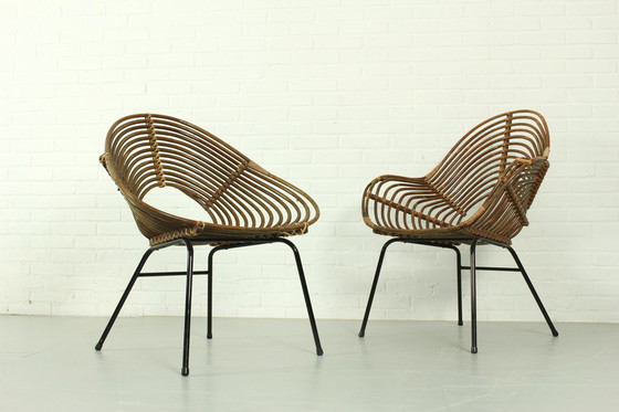 Image 1 of Set van 2 vintage rotan loungestoelen H. Broekhuizen voor Rohé Noordwolde, Nederland 1960