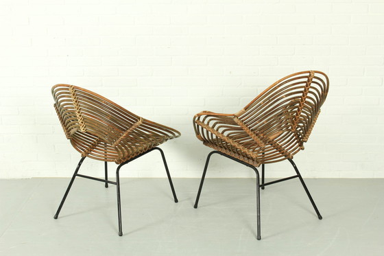 Image 1 of Set van 2 vintage rotan loungestoelen H. Broekhuizen voor Rohé Noordwolde, Nederland 1960