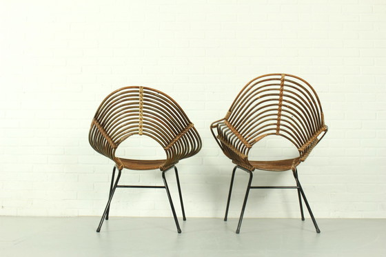 Image 1 of Set van 2 vintage rotan loungestoelen H. Broekhuizen voor Rohé Noordwolde, Nederland 1960