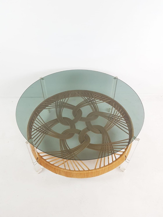 Image 1 of Vintage coffee table | salontafel rookglas rotan
