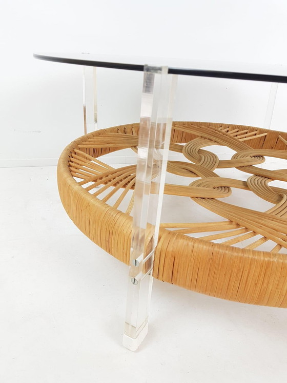 Image 1 of Vintage coffee table | salontafel rookglas rotan
