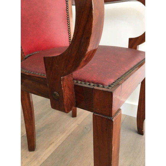 Image 1 of Set van 8 vintage Art Deco mahonie en kunstlederen fauteuils, Frankrijk jaren 1930