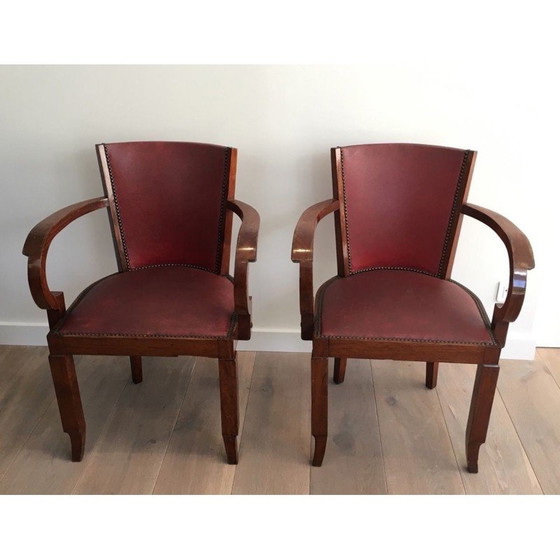 Image 1 of Set van 8 vintage Art Deco mahonie en kunstlederen fauteuils, Frankrijk jaren 1930