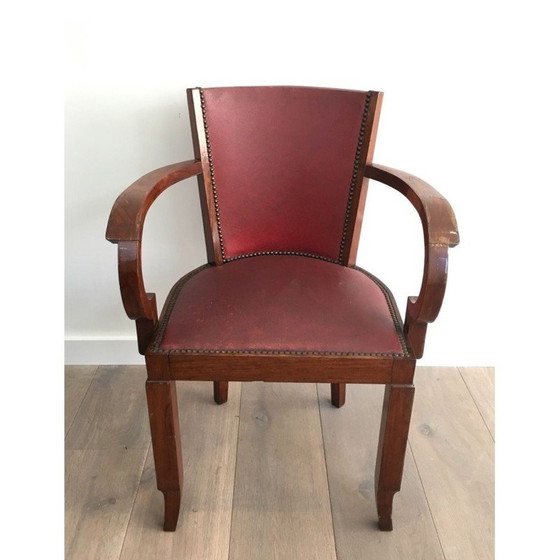 Image 1 of Set van 8 vintage Art Deco mahonie en kunstlederen fauteuils, Frankrijk jaren 1930