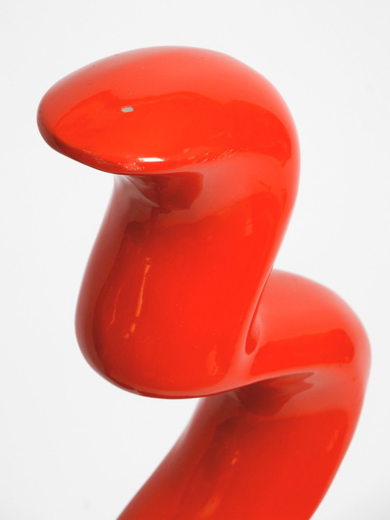 Image 1 of Twee grote gelimiteerde abstracte metalen vloerbeelden in rood van Tony Almén en Peter Gest voor Ikea 1990