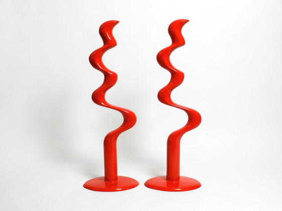 Image 1 of Twee grote gelimiteerde abstracte metalen vloerbeelden in rood van Tony Almén en Peter Gest voor Ikea 1990