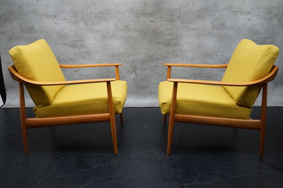 Image 1 of Duitse vintage fauteuil in gele stof van Walter Knoll, jaren 1960, set van 2