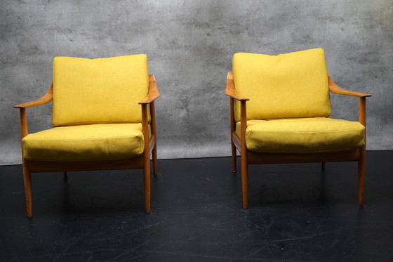 Image 1 of Duitse vintage fauteuil in gele stof van Walter Knoll, jaren 1960, set van 2