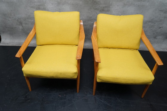 Image 1 of Duitse vintage fauteuil in gele stof van Walter Knoll, jaren 1960, set van 2