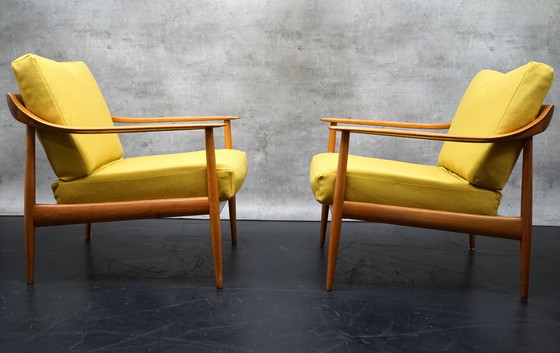 Image 1 of Duitse vintage fauteuil in gele stof van Walter Knoll, jaren 1960, set van 2