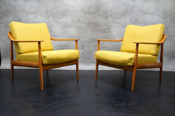 Image 1 of Duitse vintage fauteuil in gele stof van Walter Knoll, jaren 1960, set van 2