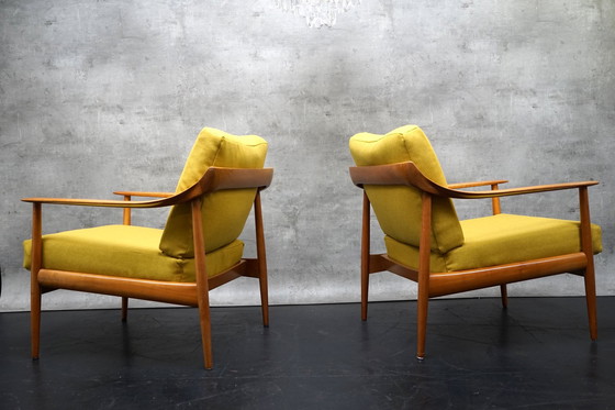 Image 1 of Duitse vintage fauteuil in gele stof van Walter Knoll, jaren 1960, set van 2