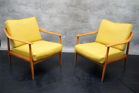 Image 1 of Duitse vintage fauteuil in gele stof van Walter Knoll, jaren 1960, set van 2