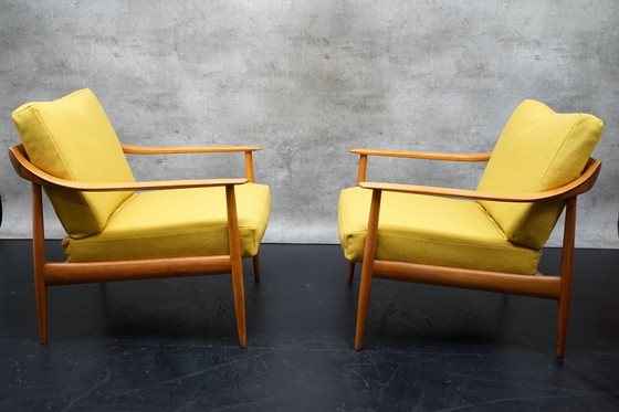 Image 1 of Duitse vintage fauteuil in gele stof van Walter Knoll, jaren 1960, set van 2