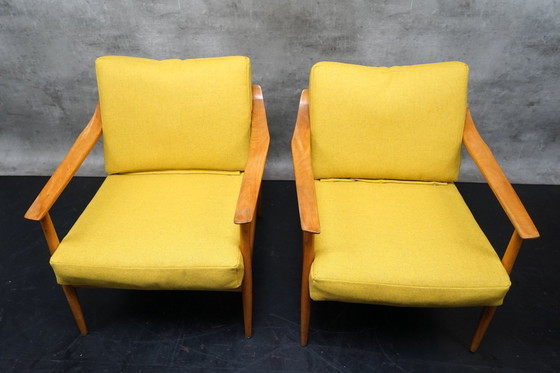 Image 1 of Duitse vintage fauteuil in gele stof van Walter Knoll, jaren 1960, set van 2