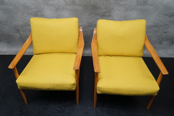 Image 1 of Duitse vintage fauteuil in gele stof van Walter Knoll, jaren 1960, set van 2