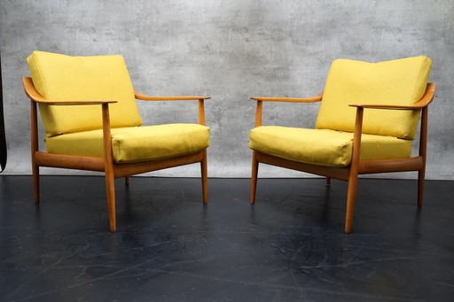 Duitse vintage fauteuil in gele stof van Walter Knoll, jaren 1960, set van 2