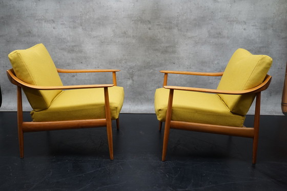 Image 1 of Duitse vintage fauteuil in gele stof van Walter Knoll, jaren 1960, set van 2