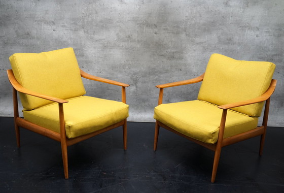 Image 1 of Duitse vintage fauteuil in gele stof van Walter Knoll, jaren 1960, set van 2