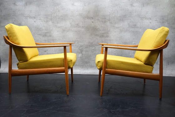 Image 1 of Duitse vintage fauteuil in gele stof van Walter Knoll, jaren 1960, set van 2