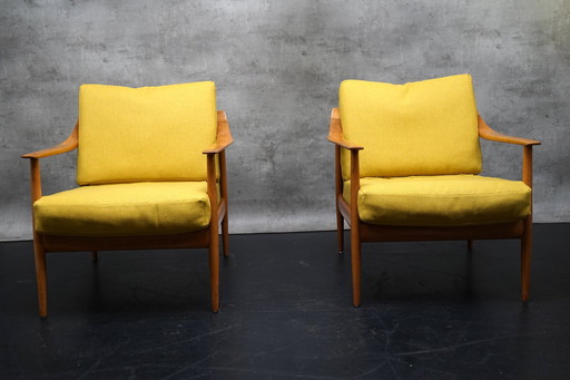 Duitse vintage fauteuil in gele stof van Walter Knoll, jaren 1960, set van 2