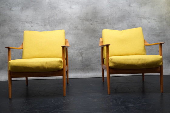 Image 1 of Duitse vintage fauteuil in gele stof van Walter Knoll, jaren 1960, set van 2