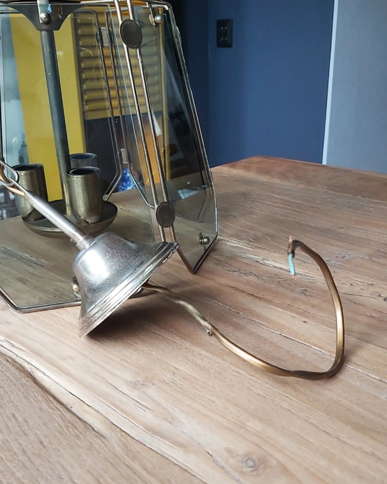 Image 1 of Vintage messing hanglamp met rookglas