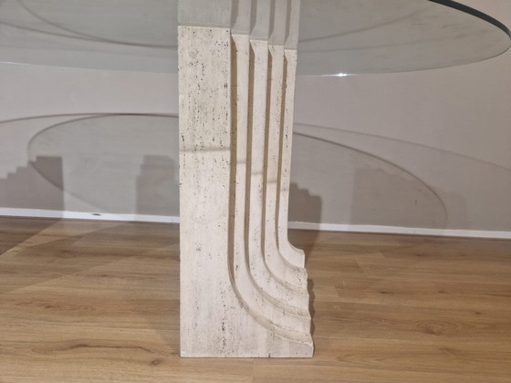 Image 1 of Travertine Eettafel - Vintage - Glas - Design - 70'S 