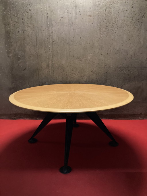 Tafel Ronde Quadripode Bois Et Métal Dlg Jean Prouvé