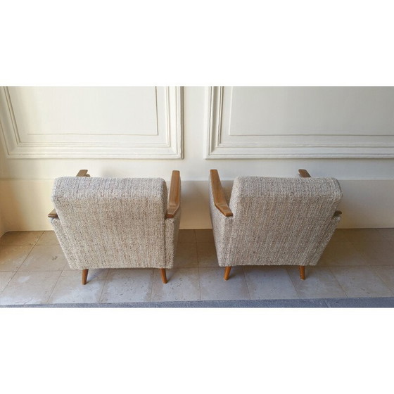 Image 1 of Mid century fauteuil in hout en grijze stof - jaren 1950