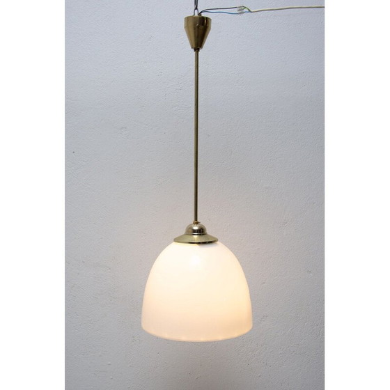Image 1 of Vintage Bauhaus hanglamp met messing staaf, Tsjecho-Slowakije 1930
