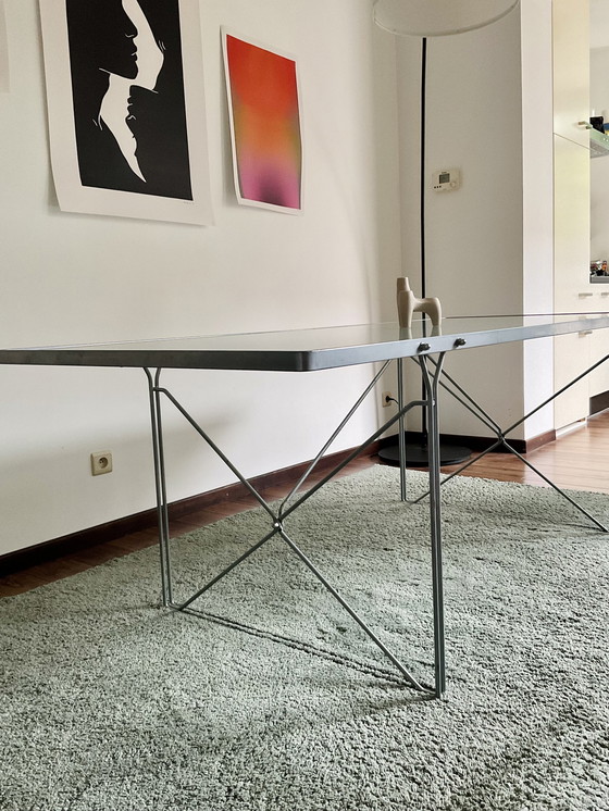 Image 1 of Vintage glazen industriële tafel