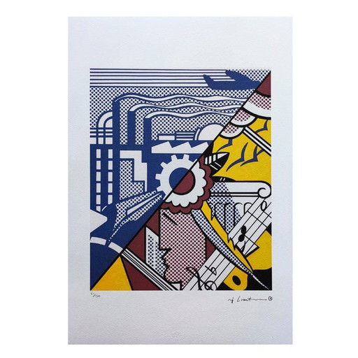 Vintage Roy Lichtenstein "Industrie en de kunsten (II)" Limited Edition lithografie – lithos zeefdrukken, Paper